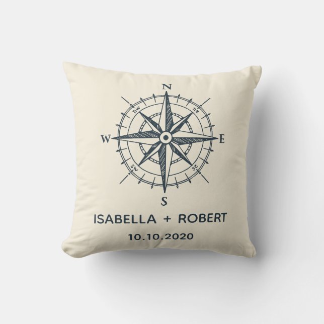 The Blue Compass | Wedding Keepsake Throw Pillow (Front)