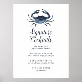 The Blue Crab | Signature Cocktail Menu Sign