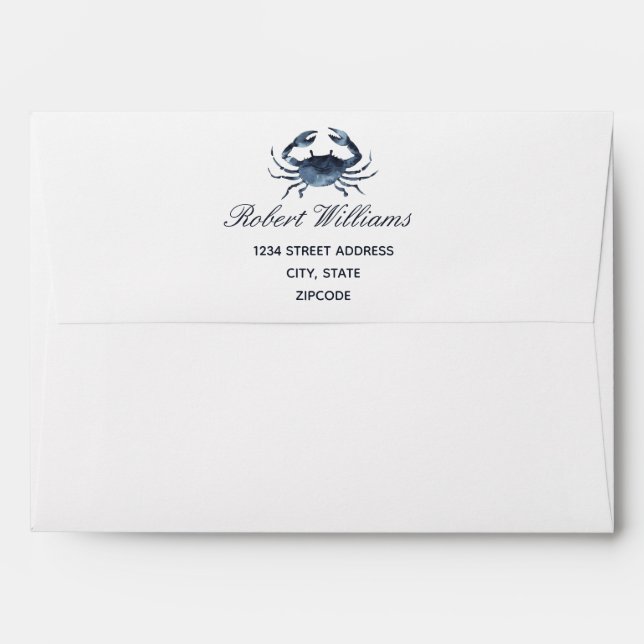The Blue Crab | Wedding Personalized Envelope (Back (Top Flap))