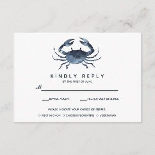 The Blue Crab Wedding RSVP with meal choise Card