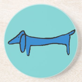 The Blue Dachshund Dog Coaster by figstreetstudio at Zazzle