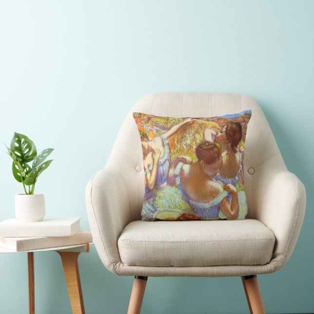 The Blue Dancers by Edgar Degas Throw Pillow (Chair)