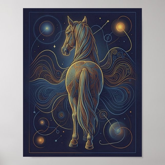 The blue fractal horse - looking ahead poster (Front)