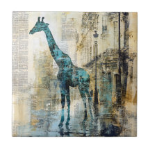 The Blue Giraffe In Paris Ceramic Tile