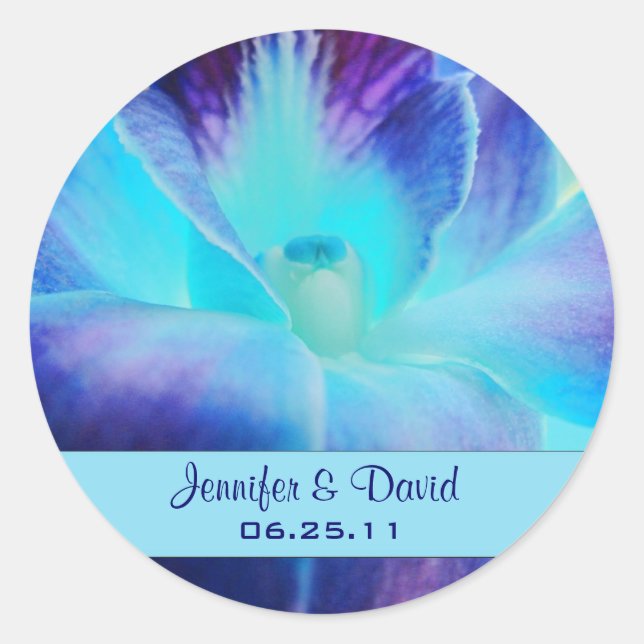 The Blue Orchid Wedding Favor Sticker (Front)
