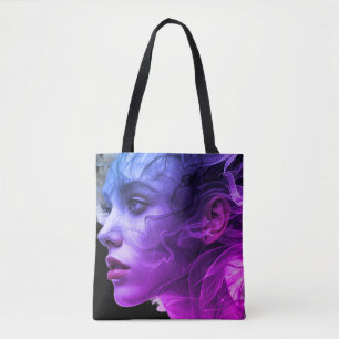 The Blue + Purple Girl in Smoke on a Tote Bag