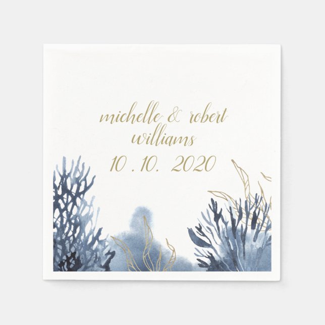 The blue Reef | Nautical Wedding personalized Napkins (Front)
