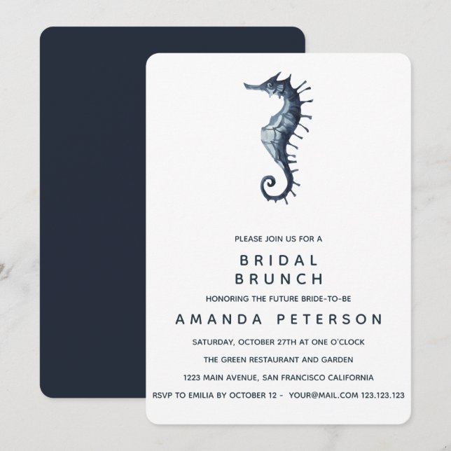 The Blue Seahorse Bridal Brunch Wedding Invitation (Front/Back)