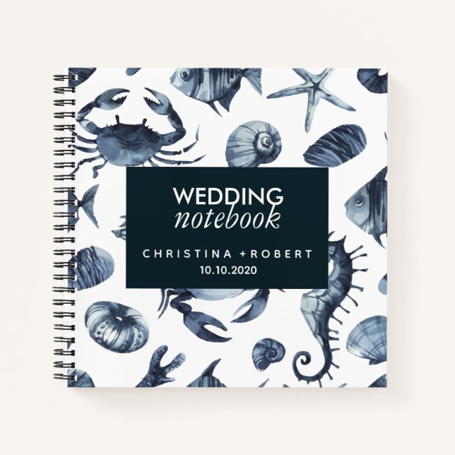 The Blue Seahorse | Nautical Maritime Wedding Notebook (Front)