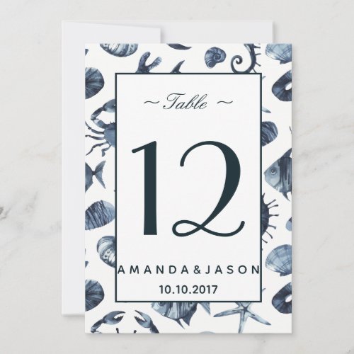 The Blue Seahorse  Nautical  Wedding Table card