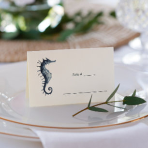 The Blue Seahorse   Nautical Wedding table place Card