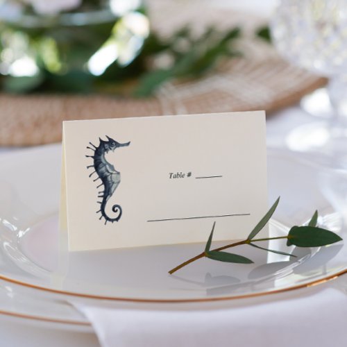 The Blue Seahorse  Nautical Wedding table place Place Card