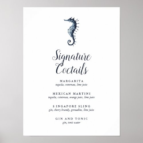 The Blue Seahorse  Signature Cocktail Menu Sign