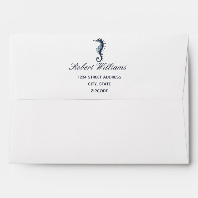 The Blue Seahorse | Wedding Personalized Envelope (Back (Top Flap))