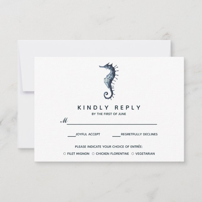 The Blue Seahorse | Wedding RSVP with meal choise (Front)