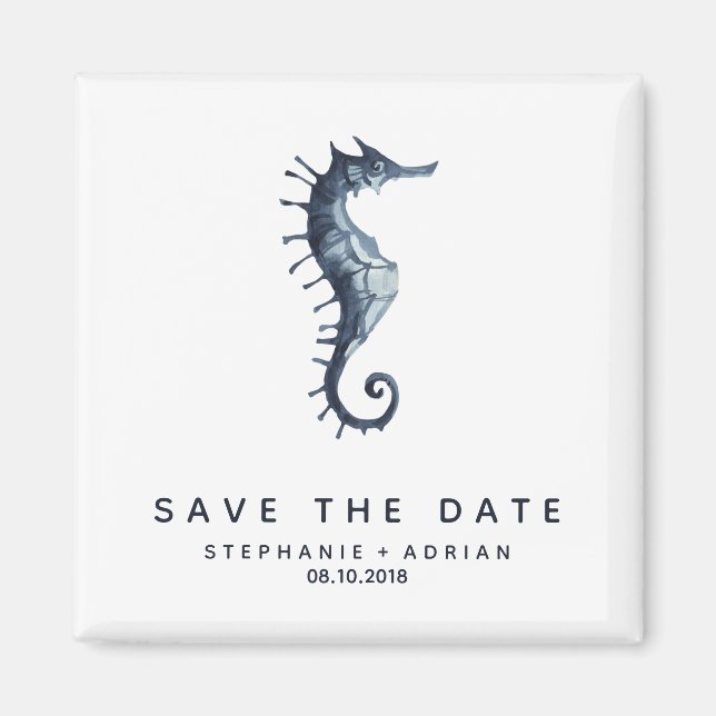 The Blue Seahorse | Wedding Save the Date Favor Magnet (Front)
