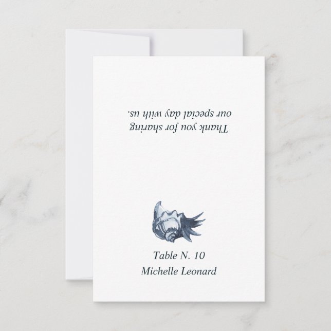 The Blue Seashell | Nautical Wedding table place Invitation (Front)