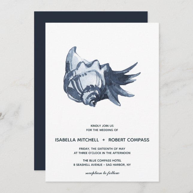 The Blue Seashell | Wedding Invitation (Front/Back)