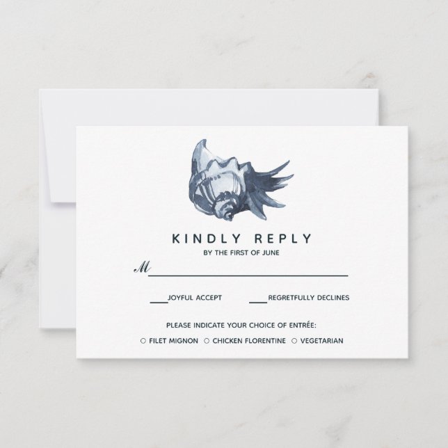 The Blue Seashell | Wedding RSVP with meal choise Card (Front)