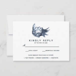 The Blue Seashell Wedding RSVP with meal choise Card