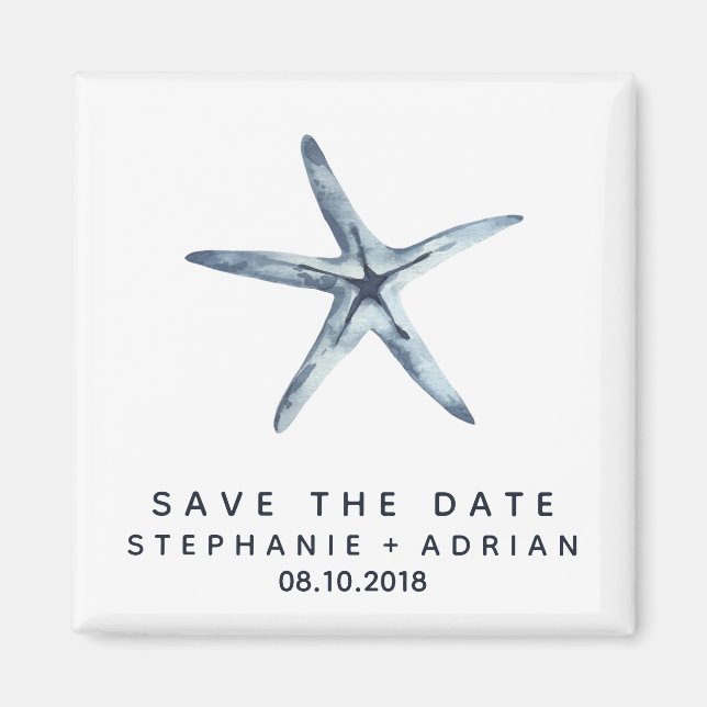 The Blue Seashell | Wedding Save the Date Favor Magnet (Front)