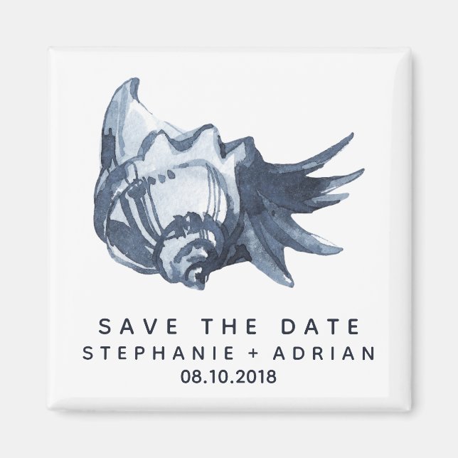 The Blue Seashell | Wedding Save the Date Favor Magnet (Front)