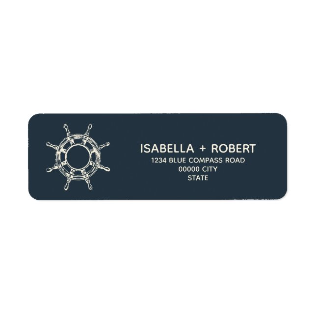 The Blue ship's wheel | Nautical Rose of the winds Label (Front)