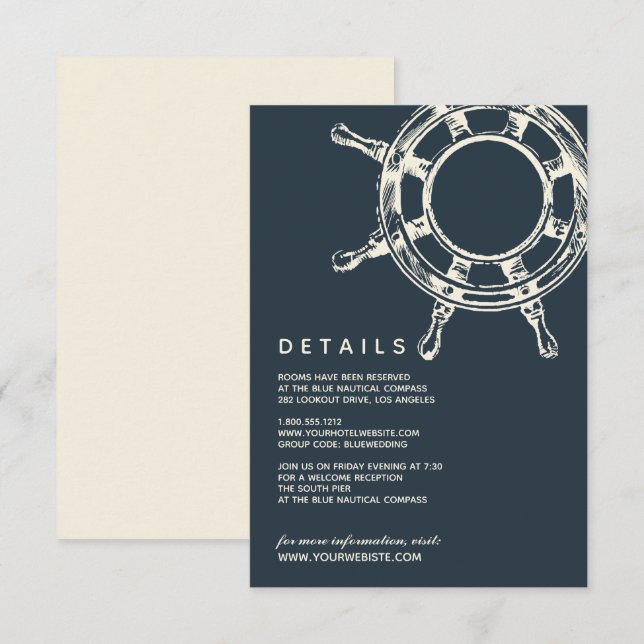 The Blue  Ship's wheel | Wedding Guest Details Invitation (Front/Back)