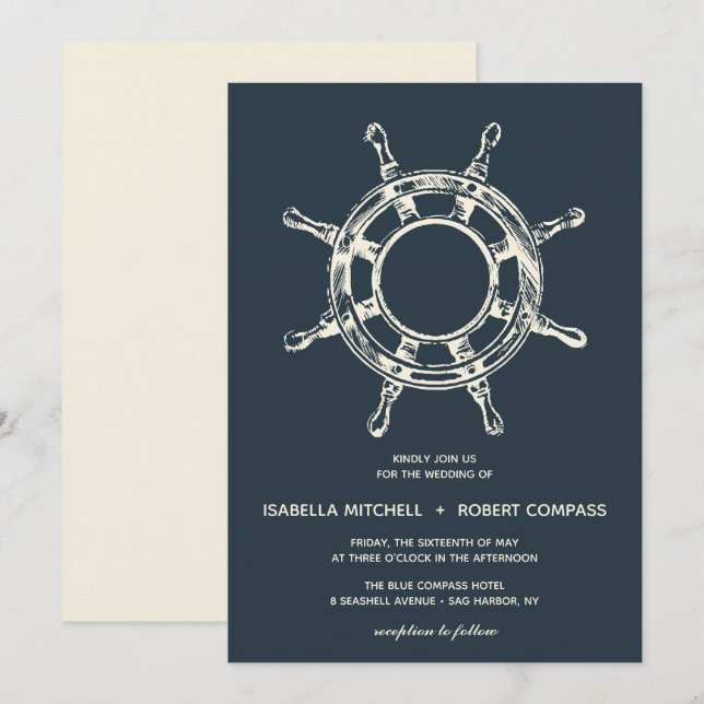 The Blue Ship's wheel | Wedding Invitation (Front/Back)