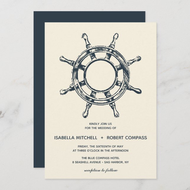 The Blue Ship's wheel | Wedding Invitation (Front/Back)