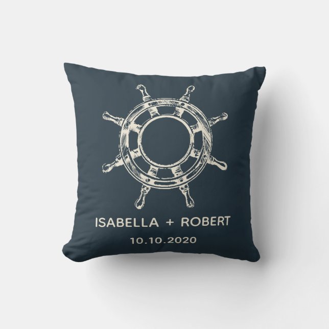 The Blue Ship's wheel | Wedding Keepsake Throw Pillow (Front)