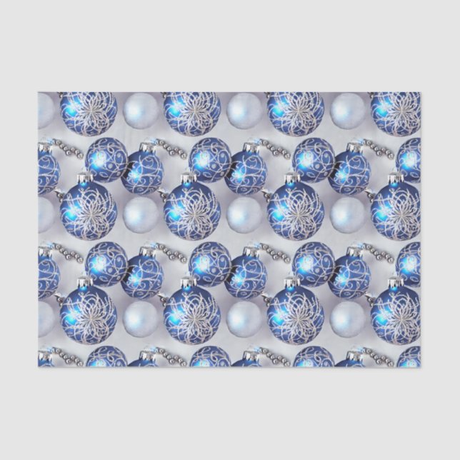The Blue & Silver Christmas Bulb Series Design 10 Tissue Paper (Front)