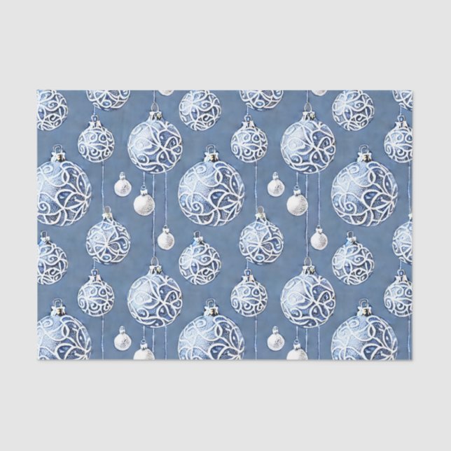 The Blue & Silver Christmas Bulb Series Design 15 Tissue Paper (Front)