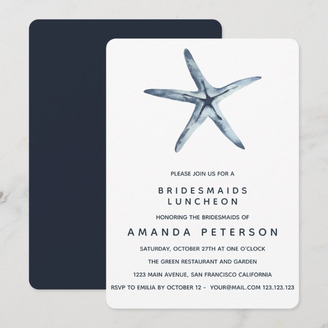 The Blue Starfish Bridesmaids Luncheon Wedding Invitation (Front/Back)