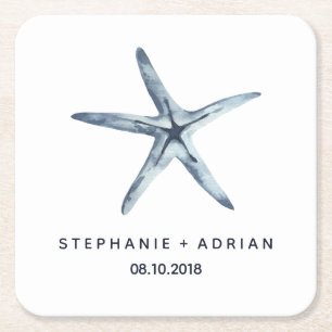 The Blue Starfish Customized Wedding Square Paper Coaster