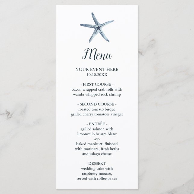 The Blue Starfish  | Nautical Wedding  Menu (Front)