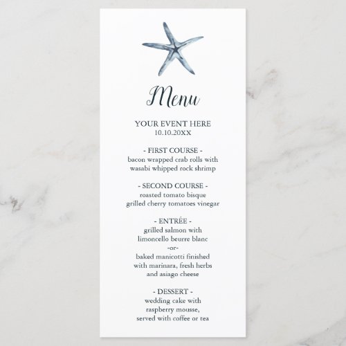 The Blue Starfish   Nautical Wedding  Menu