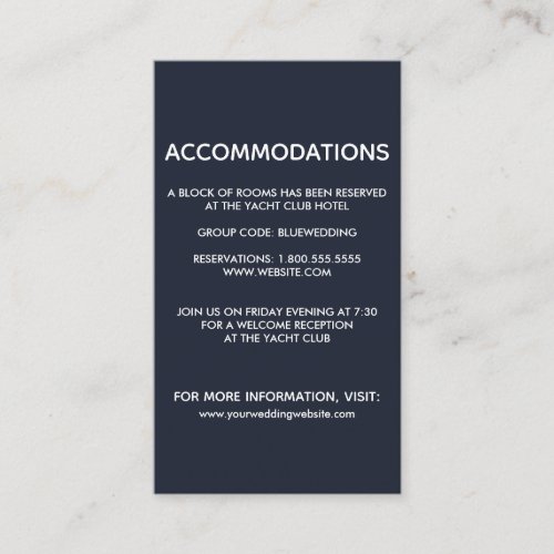 The blue Starfish  Wedding Hotel Accommodation Enclosure Card