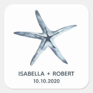 The Blue Starfish Wedding Monogram Square Sticker