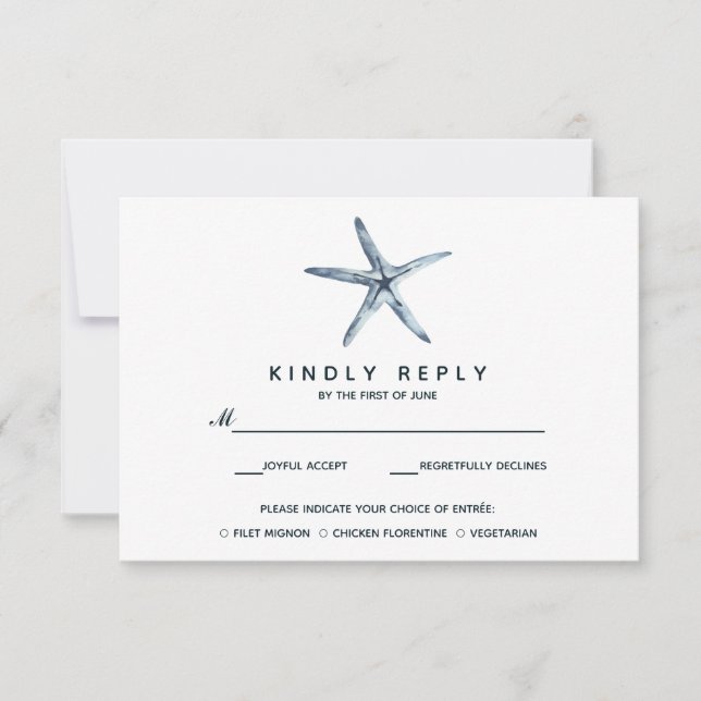 The Blue Starfish | Wedding RSVP with meal choise (Front)