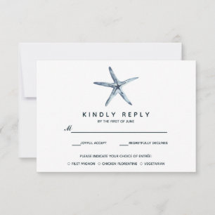 The Blue Starfish Wedding RSVP with meal choise Card