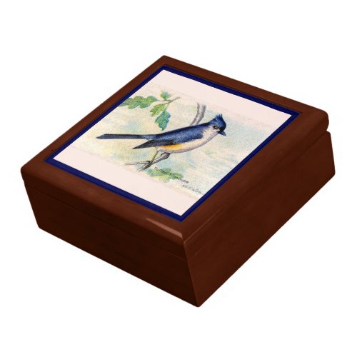 The Blue Tufted_Titmouse Bird Ceramic Tile Gift Box