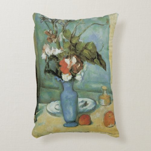 The Blue Vase Flowers and Fruit by Paul Cezanne Accent Pillow