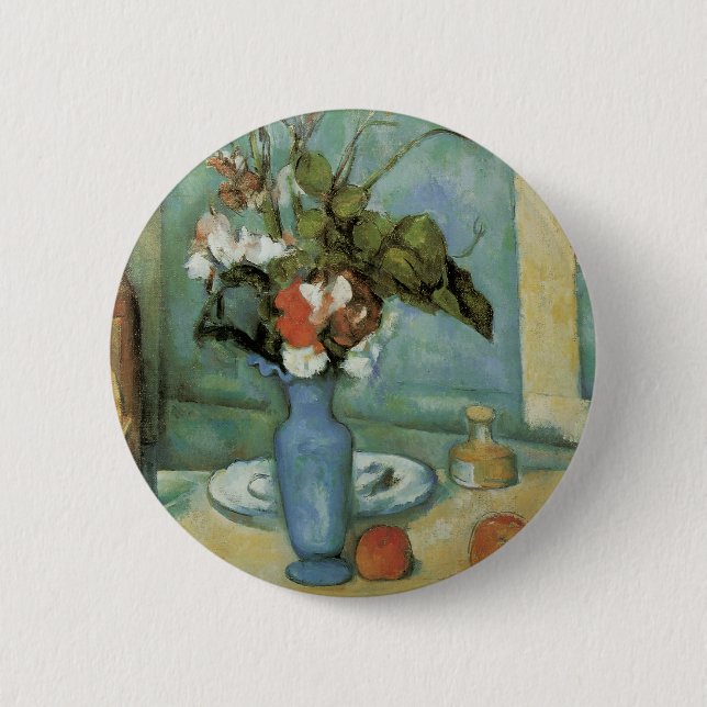 The Blue Vase (Flowers and Fruit) by Paul Cezanne Button (Front)
