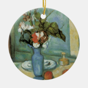 The Blue Vase (Flowers and Fruit) by Paul Cezanne Ceramic Ornament