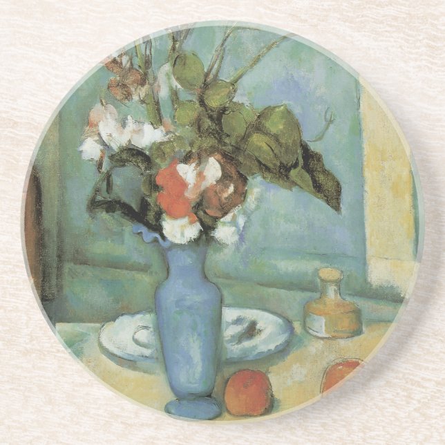 The Blue Vase (Flowers and Fruit) by Paul Cezanne Drink Coaster (Front)