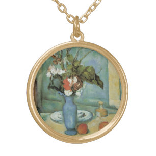 The Blue Vase (Flowers and Fruit) by Paul Cezanne Gold Plated Necklace