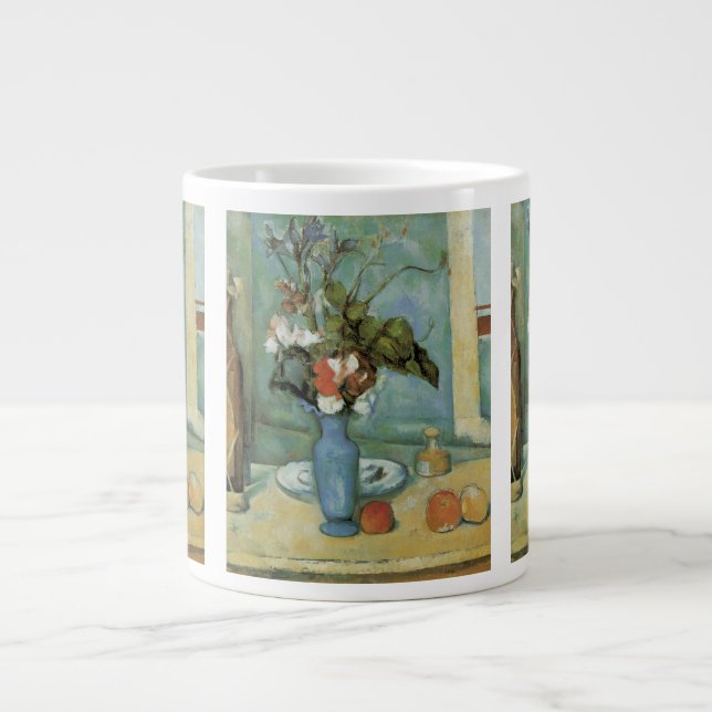 The Blue Vase (Flowers and Fruit) by Paul Cezanne Large Coffee Mug (Front)