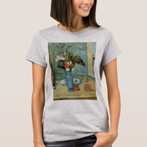The Blue Vase Flowers and Fruit by Paul Cezanne T_Shirt