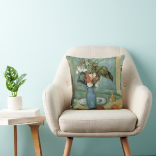 The Blue Vase (Flowers and Fruit) by Paul Cezanne Throw Pillow